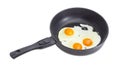 Three fried eggs on the frying pan during cooking Royalty Free Stock Photo