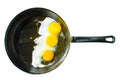 Three fried eggs in frying pan