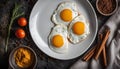 Three Fried Eggs on a Plate with Spices Royalty Free Stock Photo