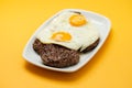 three fried ground meat with fried egg in white dish Royalty Free Stock Photo