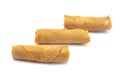 Three Fried Spring Rolls on a White Background