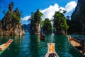 Three friend rock at Ratchaprapa dam, Surat Thani Thailand, Tour Royalty Free Stock Photo