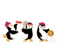 Three Friendly Cartoon Penguins are Out for Sports