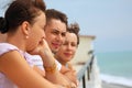 Three friends on balcony Royalty Free Stock Photo