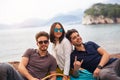 Three friends having fun at the beach Royalty Free Stock Photo