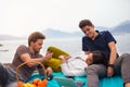 Three friends having fun at the beach Royalty Free Stock Photo