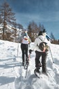 Three friends\' snowshoe outing