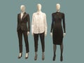 Three full-length female mannequins