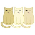 Three funny cats showing tongue. Cheerful hand drawing in pastel colors. T-shirt or sticker.