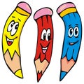 Three funny crayons, vector icon