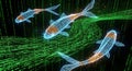 Digital Koi Fish Swimming in Binary Code Matrix Stream Royalty Free Stock Photo