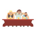 Three Gang Members With Scull Tatoo Drinking At The Long Table, Beer Bar And Criminal Looking Muscly Men Having Good Royalty Free Stock Photo