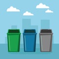 Three garbage can icon cartoon