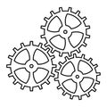 Three Gears outline icon. Settings vector concept line symbol