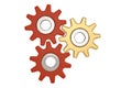 Three gears on a white background. 3D illustration. Royalty Free Stock Photo