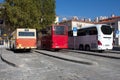 Three generation of buses parked at bus station Royalty Free Stock Photo