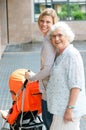 Three generation family taking a walk