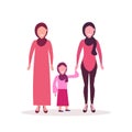 Three generations arab women in hijab standing together muslim female characters full length flat