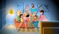 Big Family Evening Meeting at Home Vector Concept