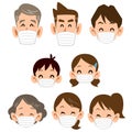 Three generations family with mask smiley expression icon