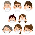 Three generations family with mask troubled facial expression icon Royalty Free Stock Photo