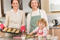 Three generations of women baking in kitchen