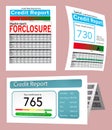 Three generic credit reports for use as a graphic resource are seen here