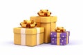 Three gift boxes with bows on white