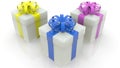 Three gift boxes with colorful bows Royalty Free Stock Photo