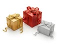 Three gift boxes isolated on white background Royalty Free Stock Photo