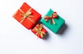 Three gift boxes isolated in white background. top view Royalty Free Stock Photo