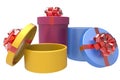 Three gift boxes with shiny red bowknots