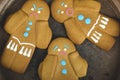 Three gingerbread man cookies Royalty Free Stock Photo