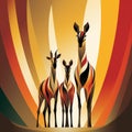 three giraffes standing in front of an orange and yellow background Royalty Free Stock Photo