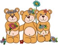 Three girl teddy bears with flowers Royalty Free Stock Photo