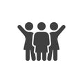 Three girlfriends with raised hands vector icon