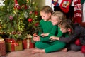 Three girls and a christmas tree Royalty Free Stock Photo