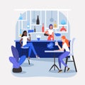 Three girls, friends, students or colleagues sitting in a nice cafÃÂ©, restaurant or bar, drinking soda, having a conversation Royalty Free Stock Photo