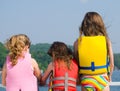 Three Girls on Front of Boat Royalty Free Stock Photo