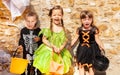 Three girls in with Halloween costume want candy Royalty Free Stock Photo