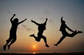 Three girls jump as their freedom expression Royalty Free Stock Photo