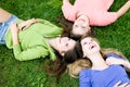 Three girls lying on the grass Royalty Free Stock Photo