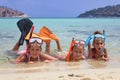 Three girls in the sea Royalty Free Stock Photo