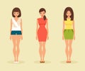 Three girls in summer clothes. Vector illustration Royalty Free Stock Photo