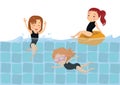 Three girls in swimwear are swimming in a children\'s pool Royalty Free Stock Photo