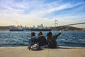 Three girls in Uskudar and the Bosphorus Bridge