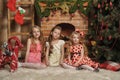 Three cute girls waiting for Christmas Royalty Free Stock Photo