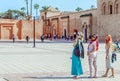 Three girls are walking in a good mood in Marrakesh, Morocco