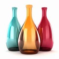 Three glass bottles of different colors - red, blue, and green - are arranged next to each other. Royalty Free Stock Photo