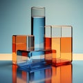 Three glass containers with colored liquids, AI